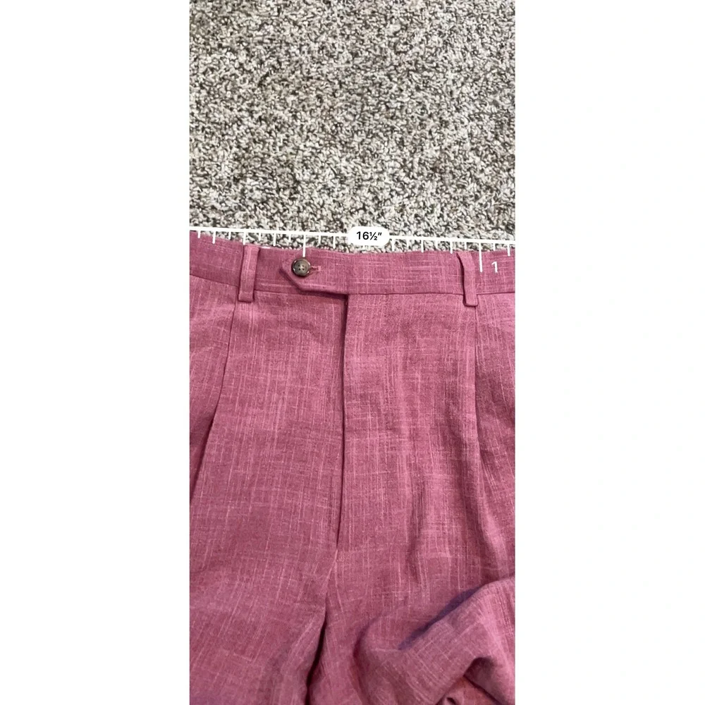 Ralph Lauren Mens Pleated Dress Pants Rose Pink Slub Texture Cuffed 34W x 32L
